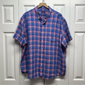 Men’s UNTUCKIT 100% Linen Plaid Button Down Short Sleeve Shirt Size XXXLarge‎
